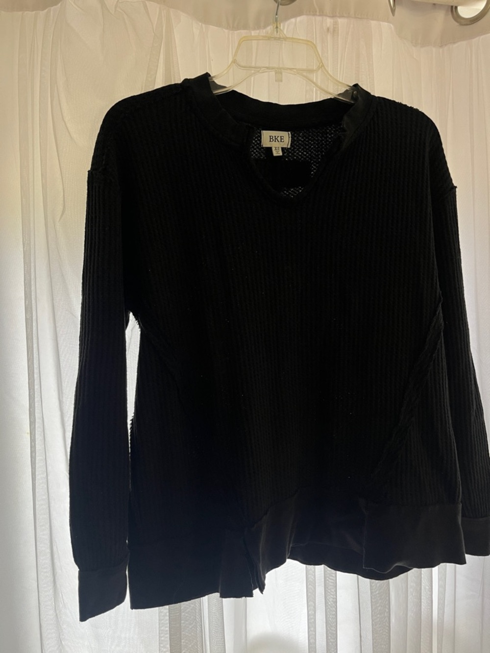 BKE Black Long Sleeve Waffle Knit Top